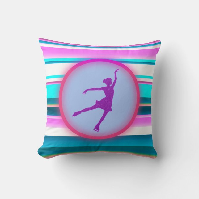 Girls Figure Skating Stripes  Throw Pillow (Front)