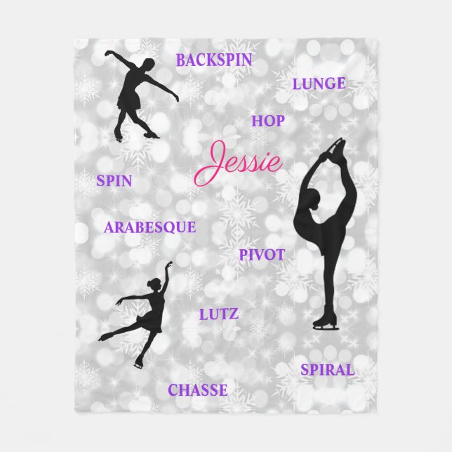 Girls Figure Skating Typography Snowflake Fleece Blanket (Front)