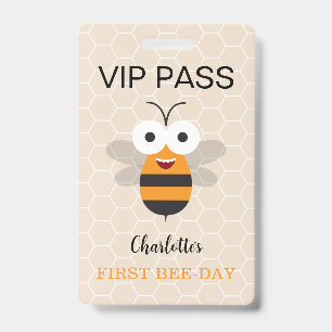 Girl's First Birthday 1st Bee-Day Cute Honeybee Badge