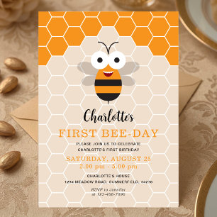 Girl's First Birthday 1st Bee-Day Cute Honeybee Invitation