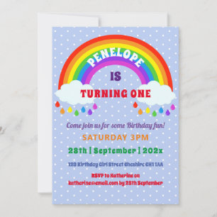 Girl's First Birthday Cute Rainbow Invitation