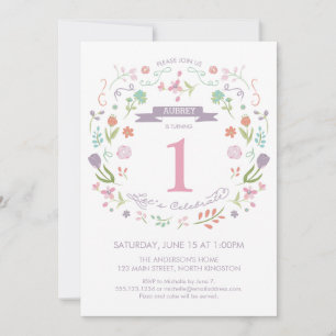 Girl's First Birthday Invitation - Cute Florals