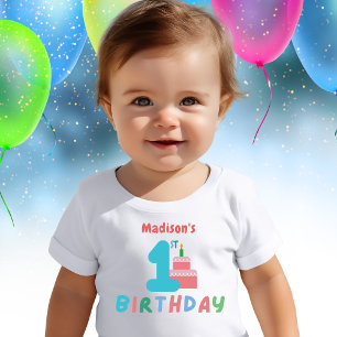 Girls First Birthday Pink Cake Personalized       Baby T-Shirt