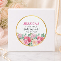 Girl's First Communion Gold Cross Roses Floral 