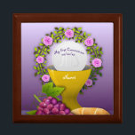 Girls First Communion Holy Eucharist Memory Box<br><div class="desc">Edit your Godchild's name and a personalized greeting as desired to make this Goddaughter or Godson gift a very special keepsake gift. God parents (Godmother or Godfather) will find a wide selection of Godchild gifts here for all occasions, some religious, other seasonal and personal such as Baptism, 1st Communion, Conformation,...</div>