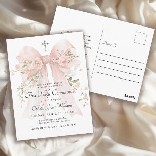 Girl's First Communion Pink Floral Bow Postcard