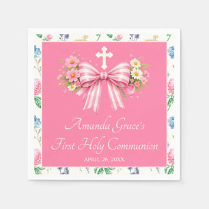 Girl's First Communion Pink Wildflower Bow Napkin