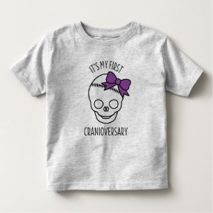 Girls First Cranioversary Skull with Bow Toddler T-shirt