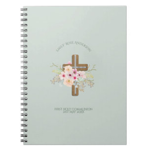 Girls First Holy Communion Floral Cross Customized Notebook