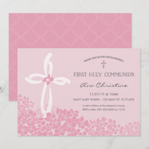 Girl's First Holy Communion Invitation w/ Cross