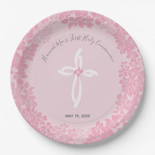 Girl's First Holy Communion Paper Plate, Floral Plate
