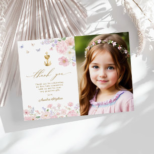 Girl's First Holy Communion Pastel Floral Thank You Card
