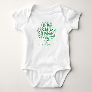 Girl's First St. Patricks Day Cute Clover & Name Baby Bodysuit