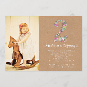 Girls Floral 2nd Birthday Party Invitation
