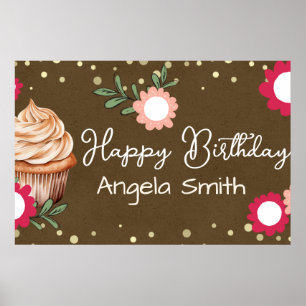 Girls Floral Cupcake Welcome Birthday Kraft Paper Poster