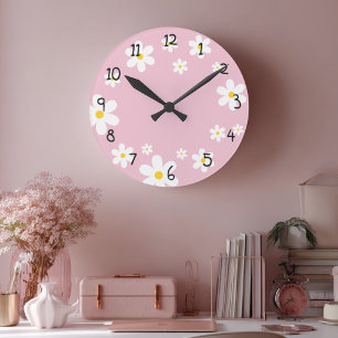Girls Floral Daisy Pink Clock