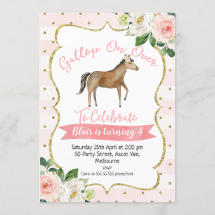 Girls Floral Horse Birthday Invitation