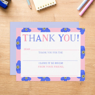 Girls Floral Pink Fill-In Thank You Note Card