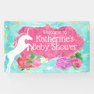 Girls Flower Unicorn Baby Shower Decoration Banner