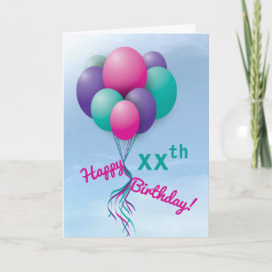 Girls' Fly-Away Balloon Bundle Happy Birthday Card