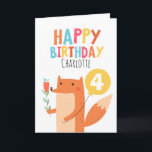 Girls Fox Birthday Card<br><div class="desc">This children's birthday card features a cute fox, yellow balloon and flowers. I have also used a font called Cool Britannia for the heading on both the front and back of the card. This birthday card is best suited for a girl it's ready to be personalized.</div>