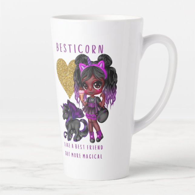 Girls Friend Gift Black Unicorn Besticorn Magical Latte Mug (Right)