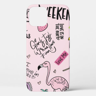 Girls fun concept with unicorn, flamingo, cactus,  iPhone 12 case