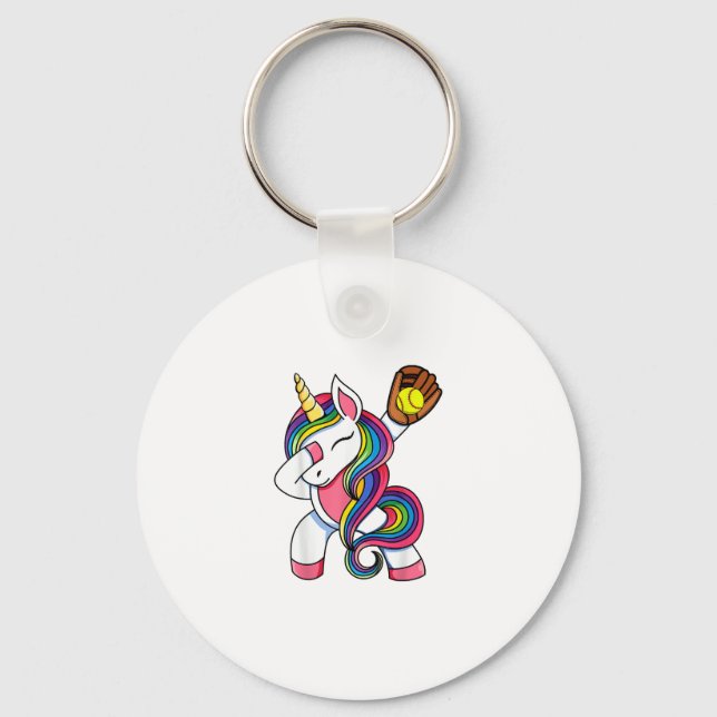 Girls Funny Dabbing Softball Unicorn Apparel, Yout Keychain (Front)