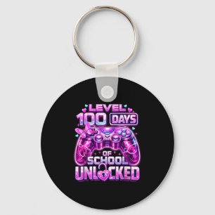 Girls gamer pink level 100 days of school unlocked keychain