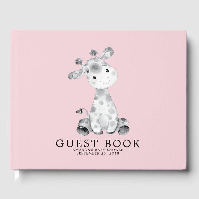Girls Giraffe Baby shower Livre d'invité (Recto)