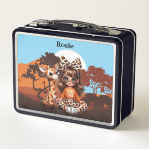 Girls Giraffe Personalized name Metal Lunchbox