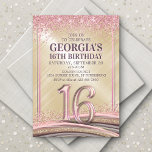 Girls Glam 16th Birthday Invitation<br><div class="desc">This birthday design is shimmering with girly elegance and grace, just like her. Featuring vintage-style typography, glitter, streamers, and confetti, this design is the perfect touch of sweetness and style for her big day. The rose pink and gold colour scheme and the glimmering metallic textures exude romance and playfulness. Perfect...</div>