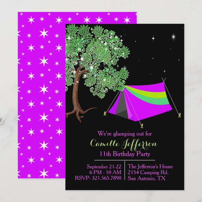 Girls Glamping Birthday Invitation (Front/Back)