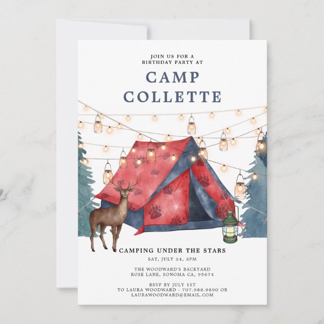 Girls Glamping Camping Birthday Party Invitation (Front)