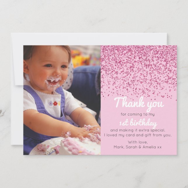 Girls glitter birthday thank you card (Front)