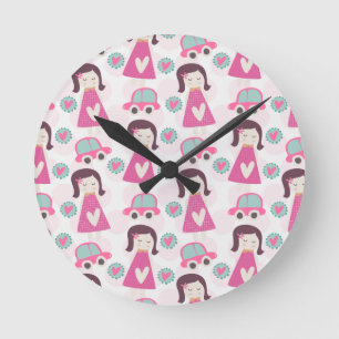 Girls Going Places Round Clock