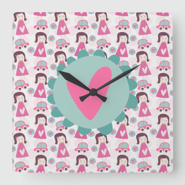 Girls Going Places Square Wall Clock (Front)