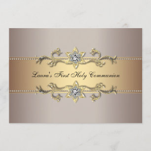 Girls Gold First Holy Communion Invitation