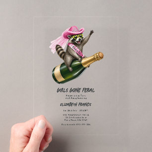 Girls Gone Feral Funny Raccoon Bachelorette Acrylic Invitations