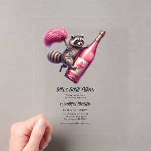 Girls Gone Feral Funny Raccoon Bachelorette Acrylic Invitations