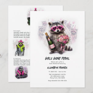 Girls Gone Feral Funny Raccoon Bachelorette Invitation