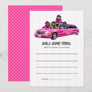 Girls Gone Feral Funny Raccoon Limo Bachelorette Advice Card