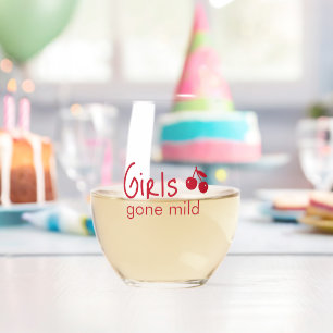 Girls Gone Mild Pink and Cherry Red Bachelorette Stemless Wine Glass