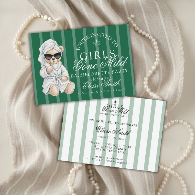 Girls Gone Mild Spa Bear Bachelorette Invitation (Not every bachelorette party needs to be wild—and that’s exactly the vibe of Girls Gone Mild!)