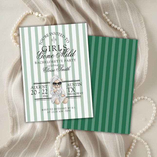 Girls Gone Mild Spa Bear Bachelorette Invitation (Not every bachelorette party needs to be wild—and that’s exactly the vibe of Girls Gone Mild!)