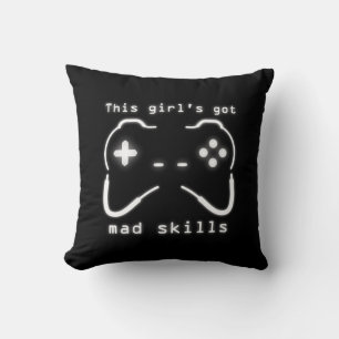 Girl's Got Mad Skills Video Game Controller Throw Pillow
