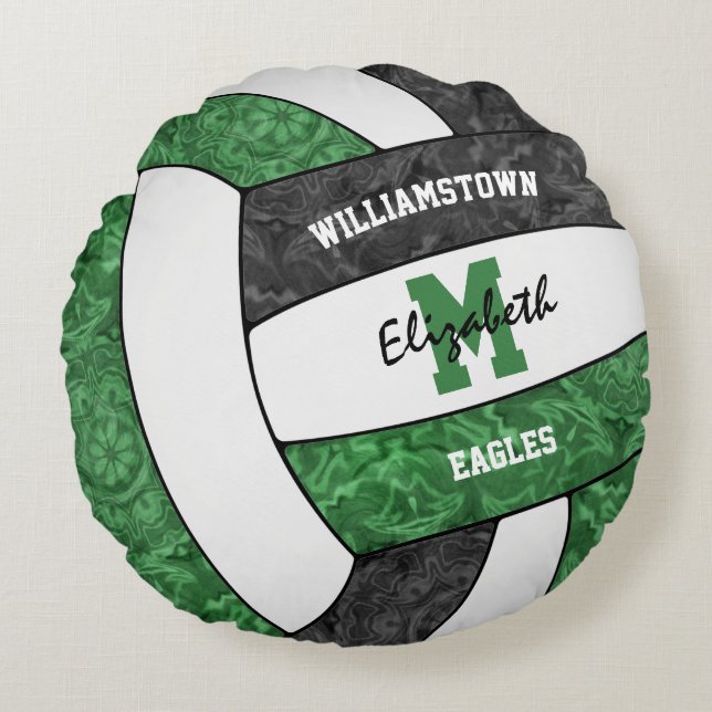 girls green black volleyball club colours round pillow (Front)
