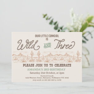 Girls Green Rodeo Wild and Three 3rd Birthday  Invitation
