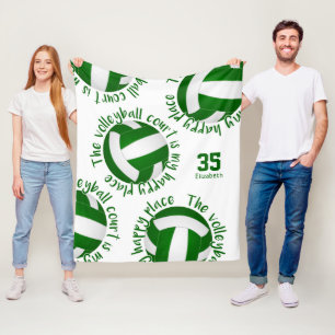girls green white volleyball court happy place fleece blanket