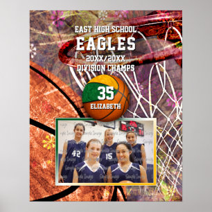 girls green yellow team colors photo basketball poster